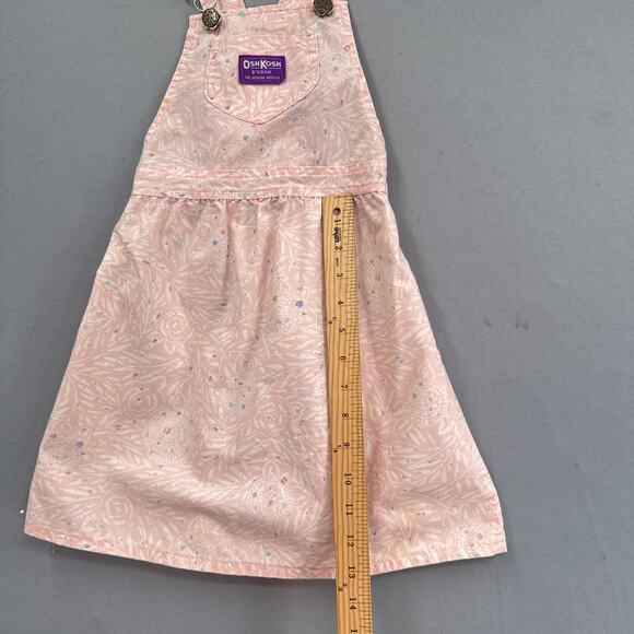 Vintage Oshkosh B’Gosh Jumper Dress Girl 7 Pink Floral Leaf Overall Bibs 90s USA - Picture 16 of 16